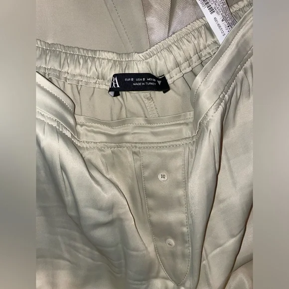Zara olive satin suit jacket and pants S - Picture 4 of 6